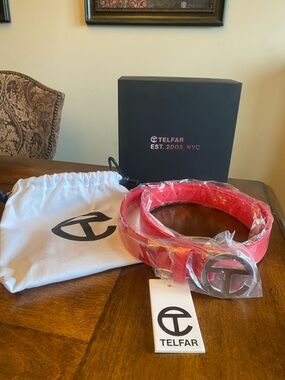 Telfar Red Leather Logo Belt with Silver Buckle 🆕